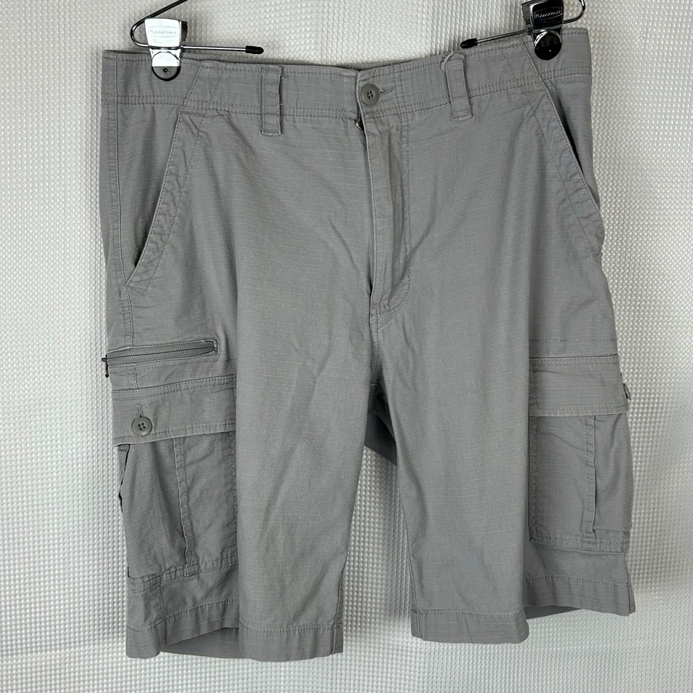WearFirst Mens Gray Ripstop Cargo Shorts Free-Band Elastic Waist Utility 36